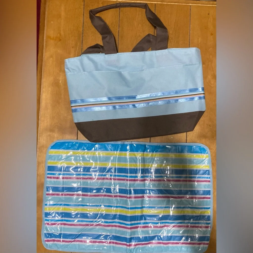 NWOT Blue and Brown zippered Diaper/Tote Bag w/ Changing Pad